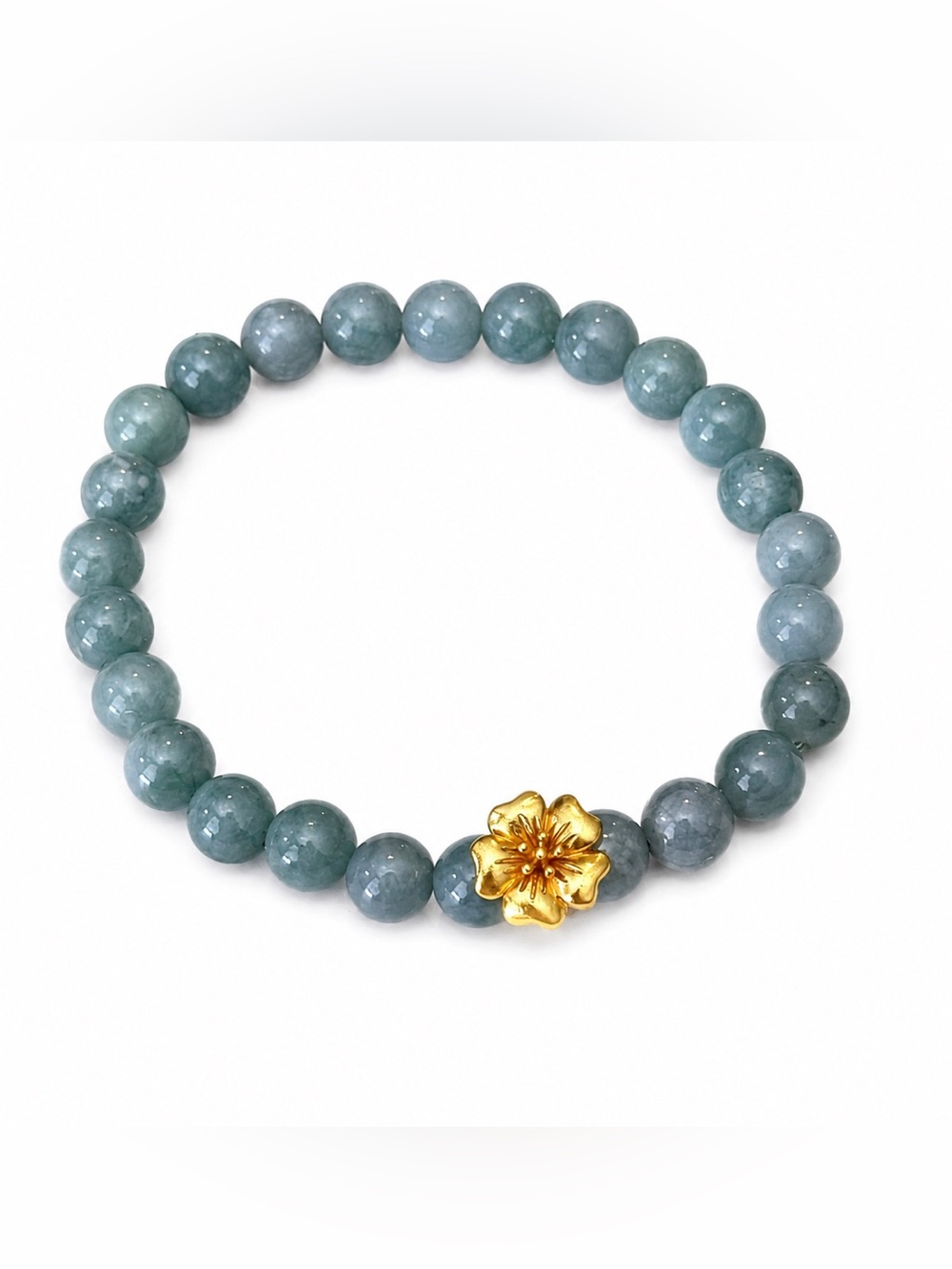Authentic Beaded Green Jade Bracelet with Gold Flower Accent